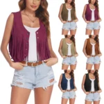 Suede-Feel Vest with Fringe and Studs — Image 3