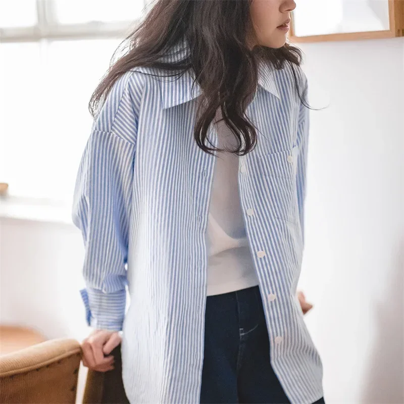 French-Style Blue and White Striped Shirt
