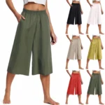 Ankle-Length Wide-Leg Pants with Elastic Waist and Side Pockets
