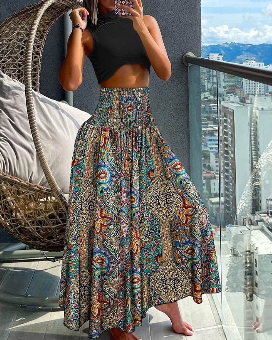 Bohemian Paisley Print Skirt