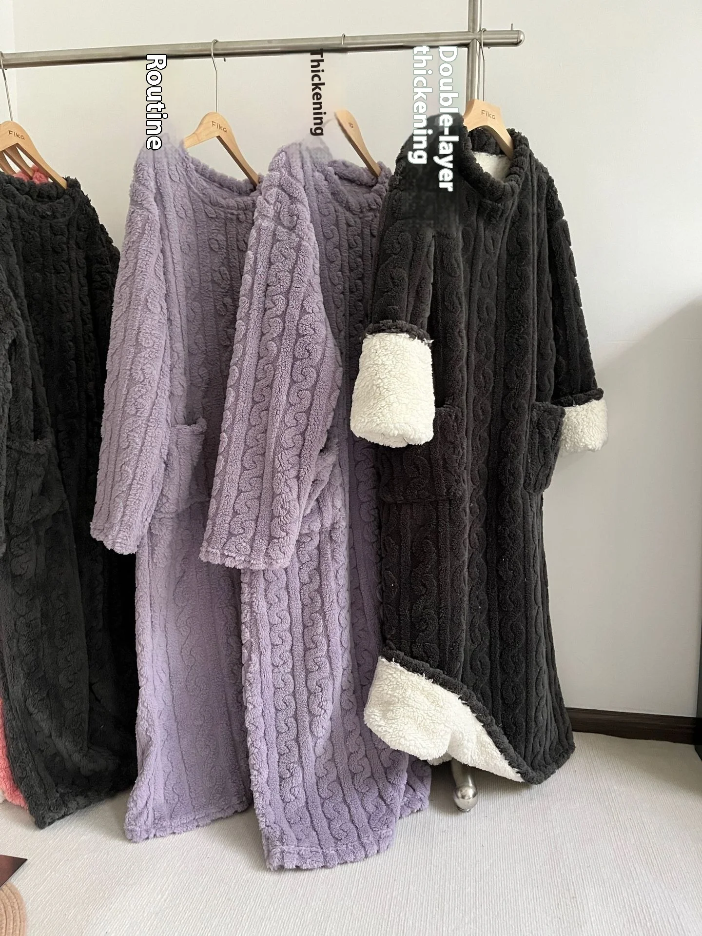 Warm Flannel Knee-Length House Robe Set