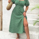 Square Neck Dress with Small Floral Print — Image 3