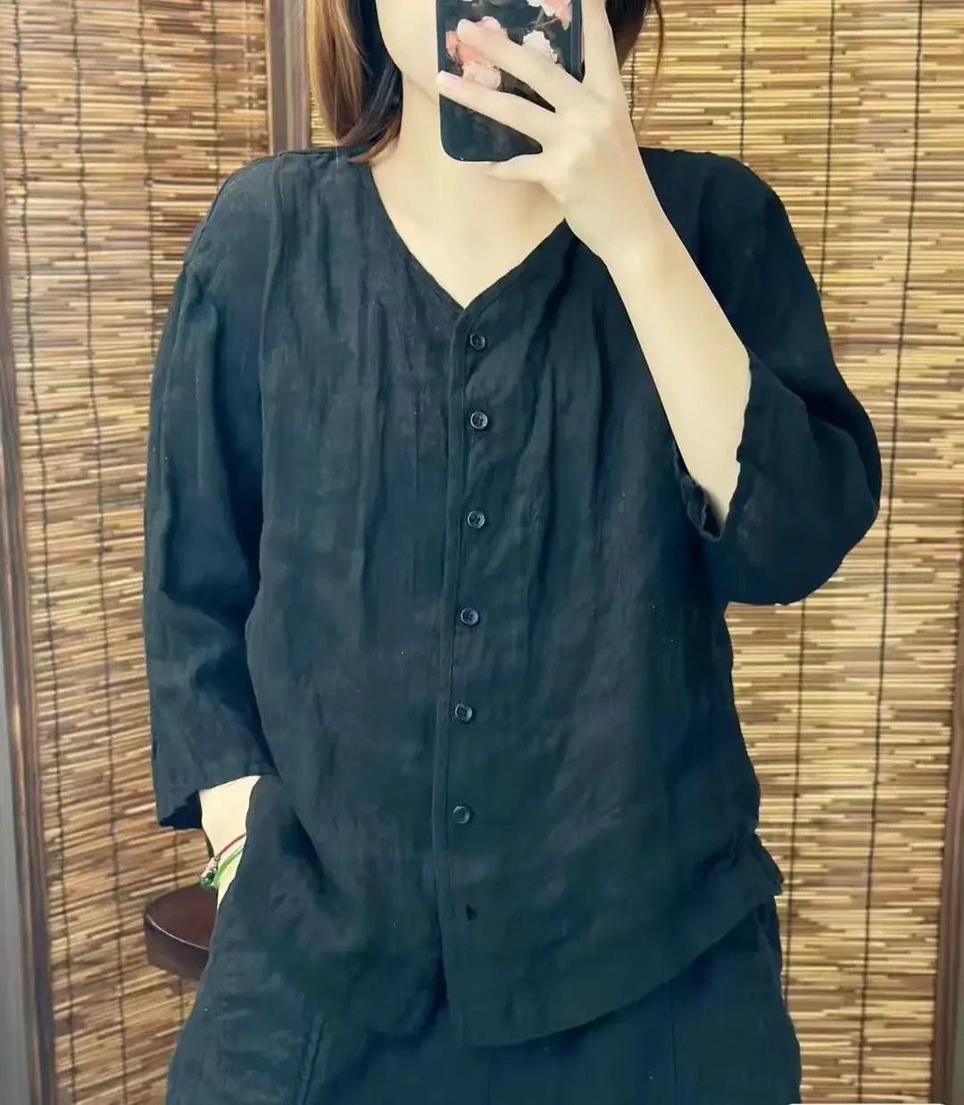 Casual Loose V-Neck Shirt with Buttons — Image 16