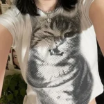 White Cropped Animal Print T-Shirt — Image 2