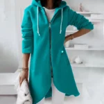 Solid Autumn Long Coat with Zipper — Image 5