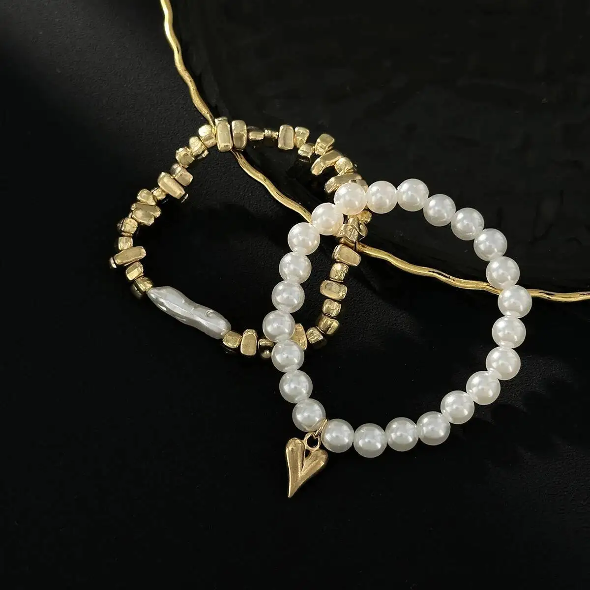 2-Piece Faux Pearl Bracelet Set