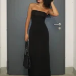 فستان سهرة أسود بأكمام طويلة