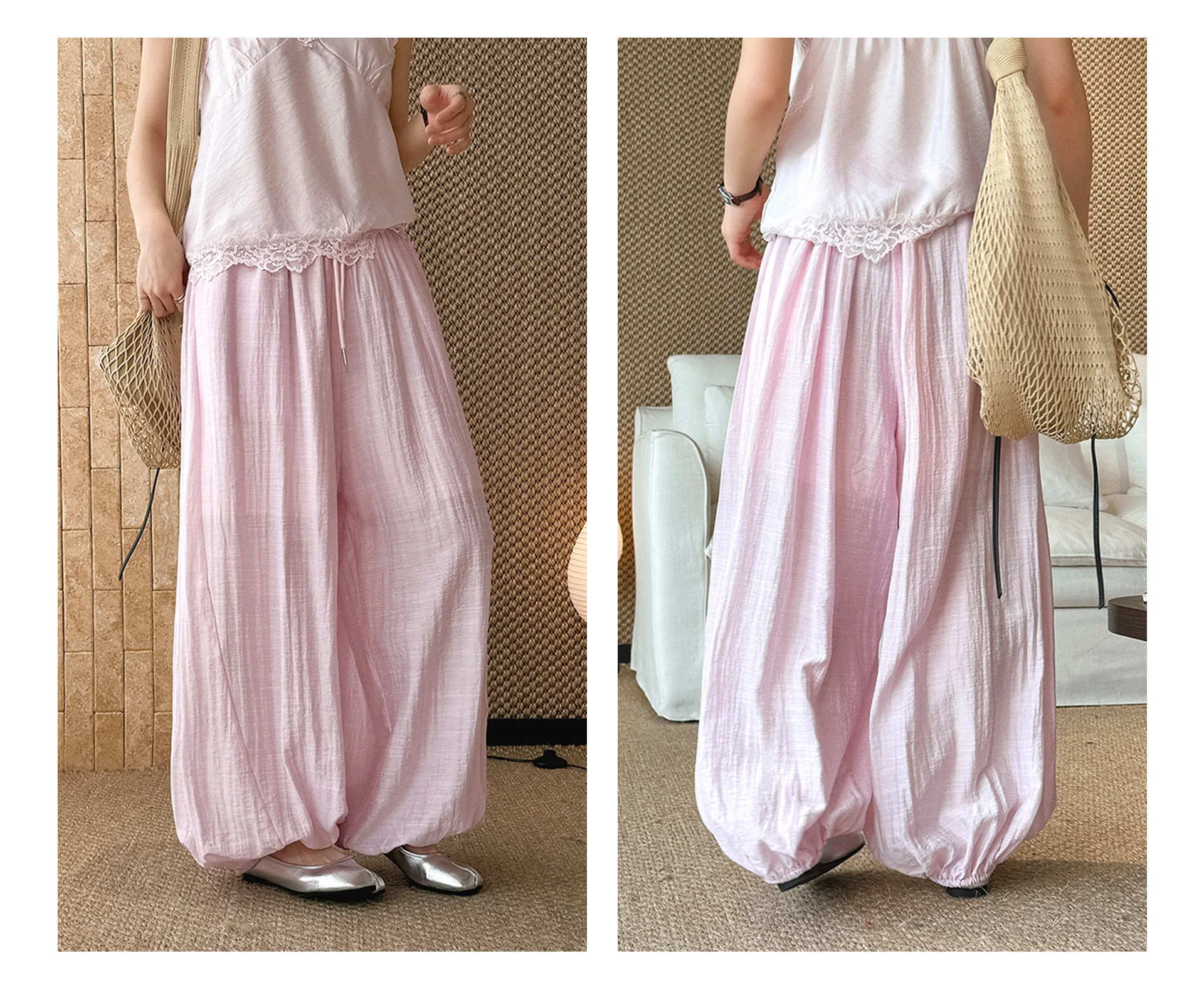 Ankle-Length High Waist Wide-Leg Pants with Tie
