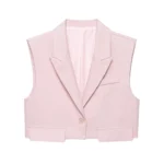 Cropped Sleeveless One-Button Vest with Turn-Down Collar — Image 4