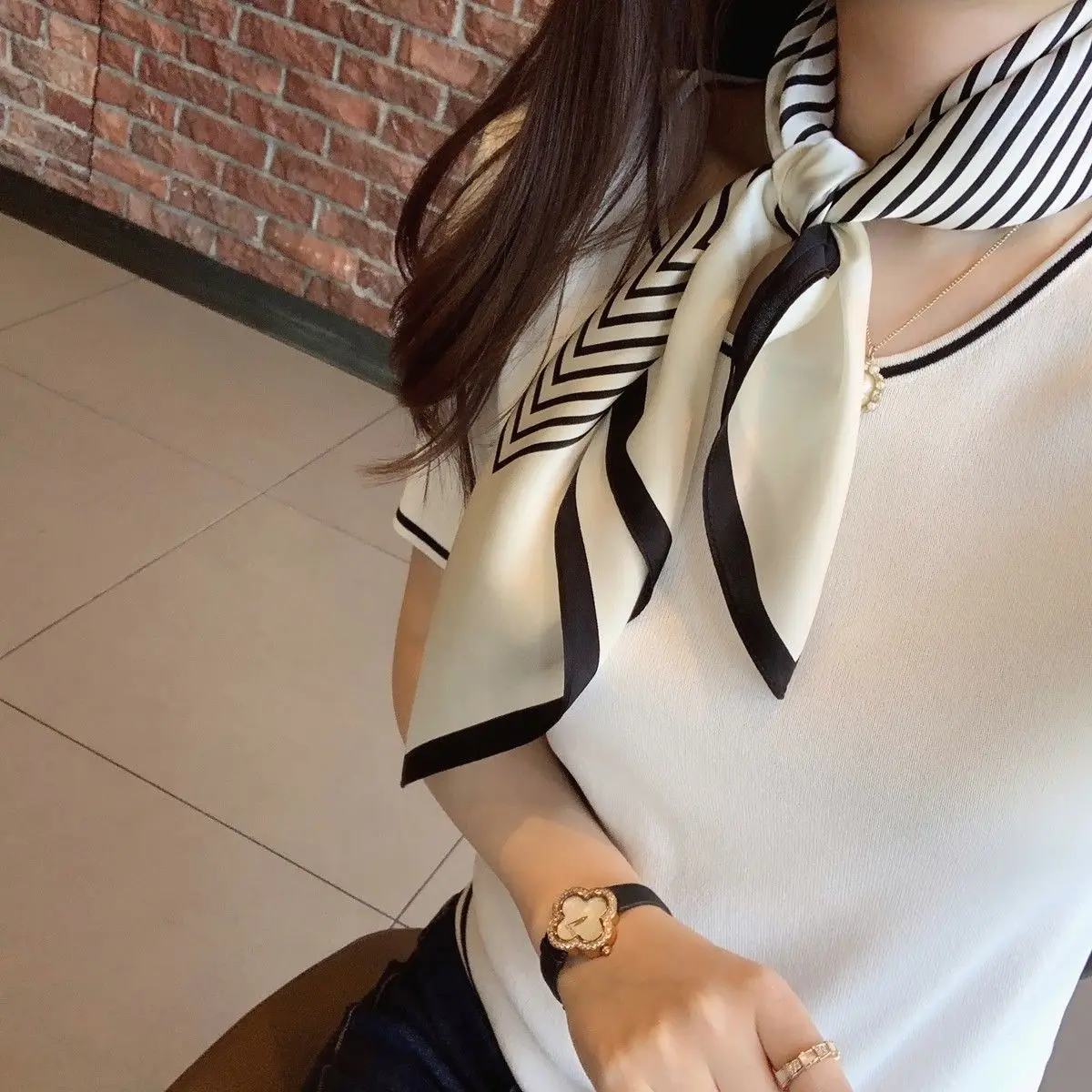 Korean-Style Striped Brocade Scarf