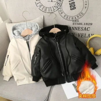 Boys' Thick Leather Winter Jacket
