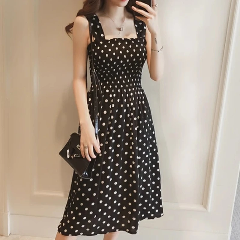Sleeveless Polka Dot A-Line Dress