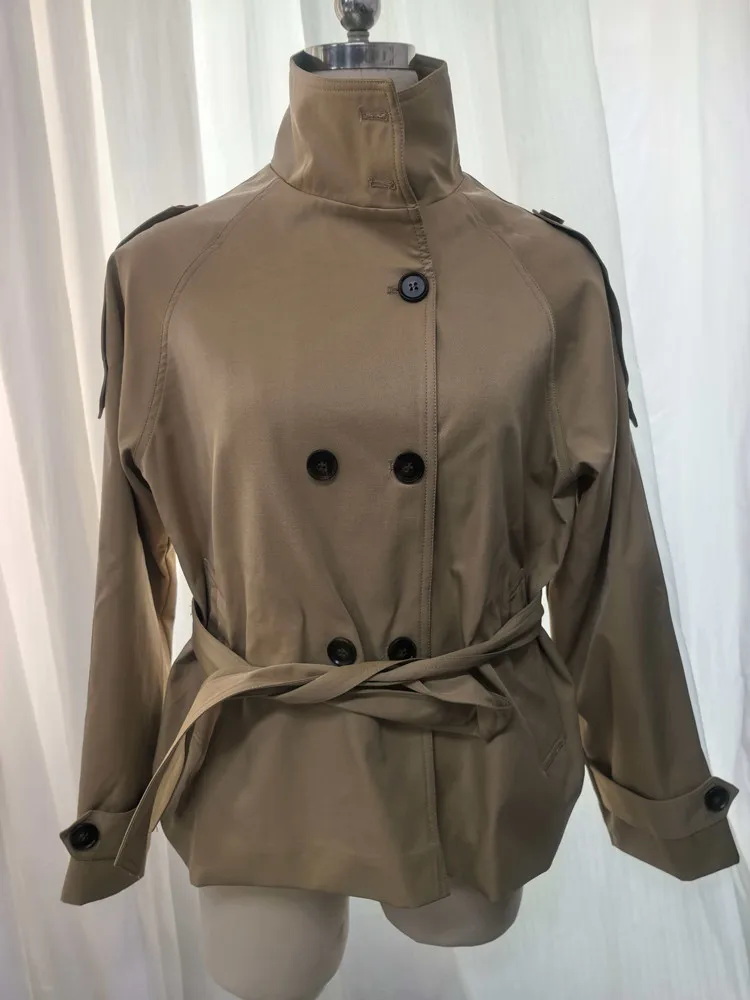 Short Double-Breasted Trench Coat with Belt