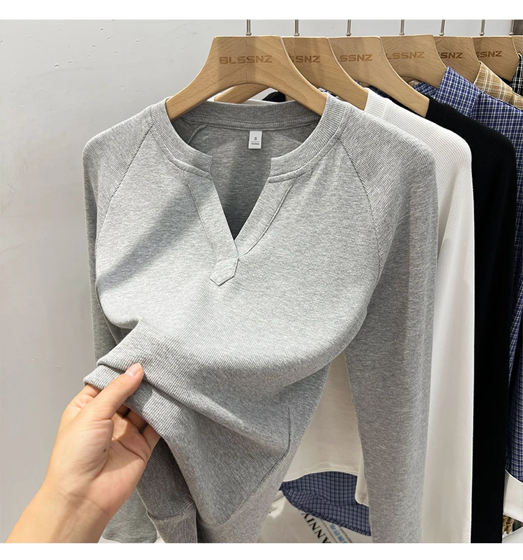 Slim-Fit Long Sleeve V-Neck T-Shirt — Image 17
