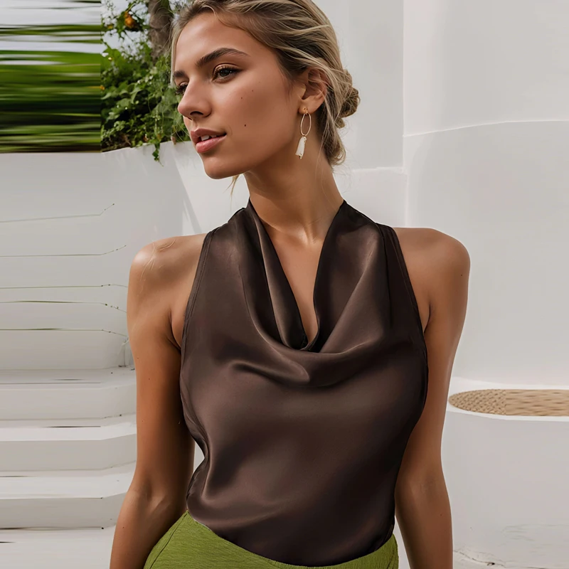 Satin Corset Top with Neck Tie and Open Back