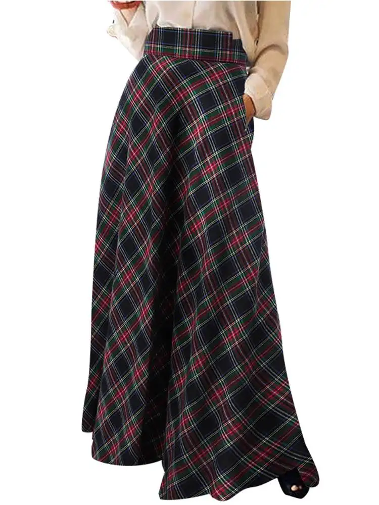 Long Plaid Skirt for Autumn