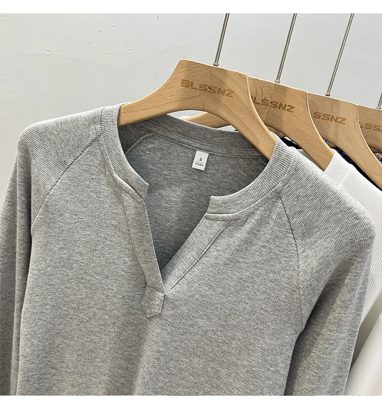 Slim-Fit Long Sleeve V-Neck T-Shirt — Image 20