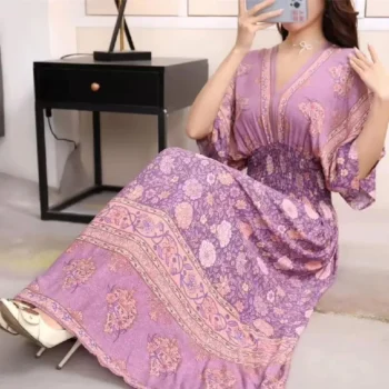 Boho V-Neck Midi Dress