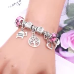 Pink Bracelet with Beads and Snake Chain — Image 2