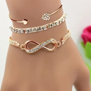 3-Piece Crystal Heart Bracelet Set