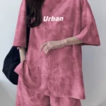 طقم رياضي نسائي بنقشة تاي داي بتوب وشورت — صورة 6