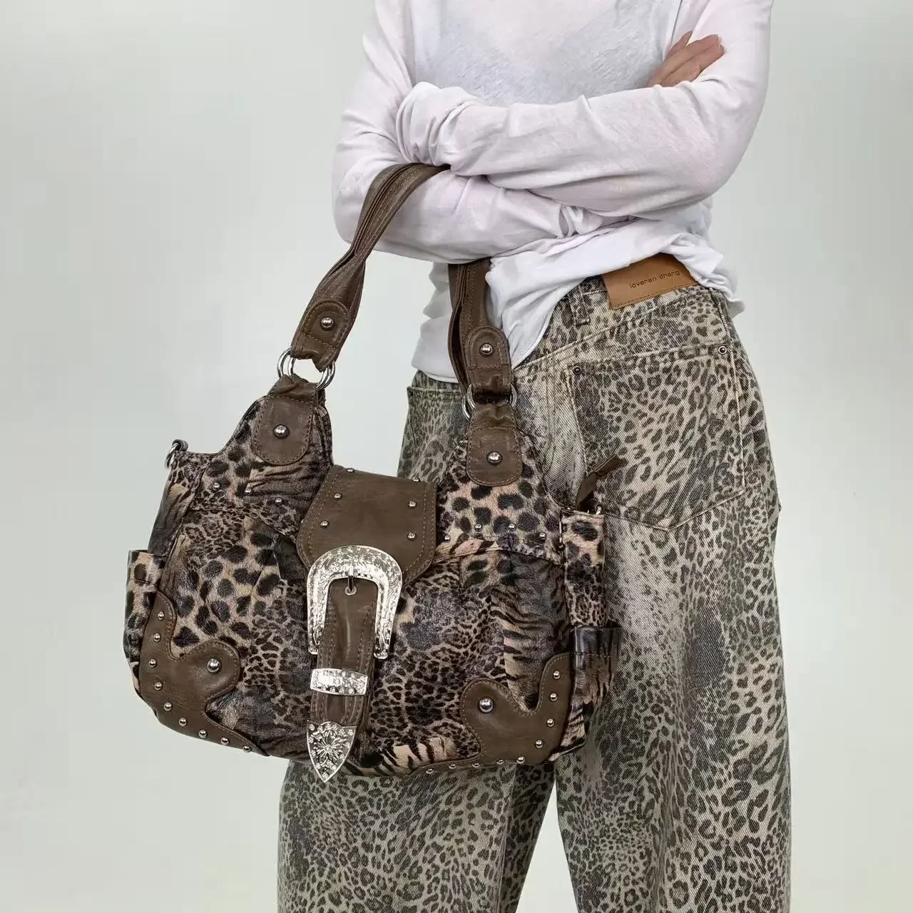 Girls' Y2K Leopard Print Shoulder Bag