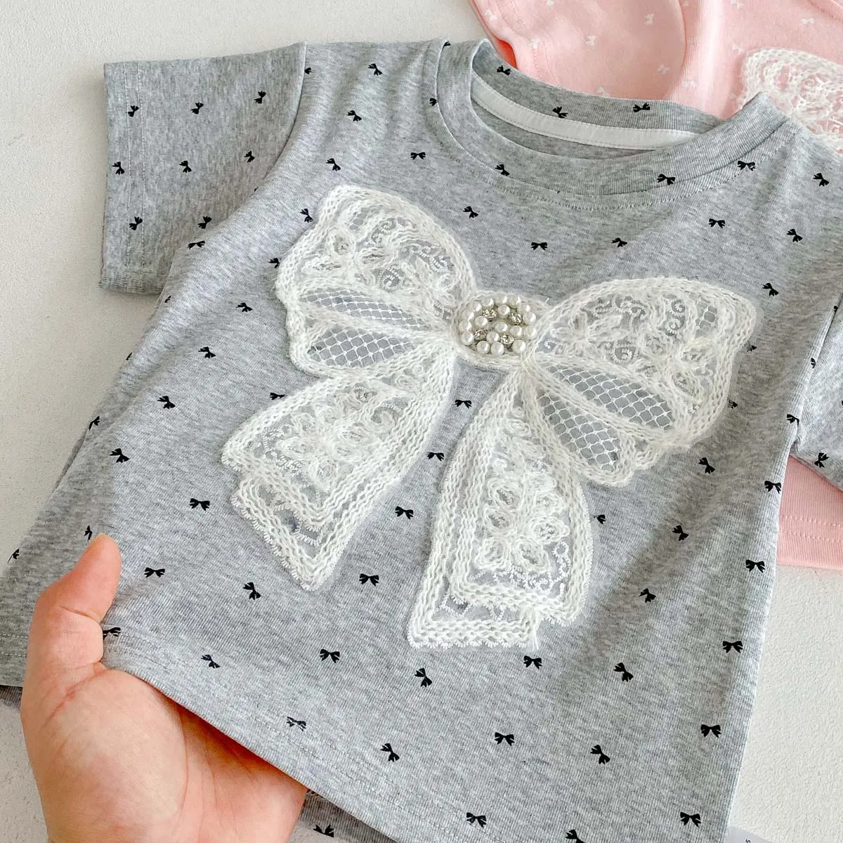 Girls' Pearl Short Sleeve Summer Top with Bow — Image 14