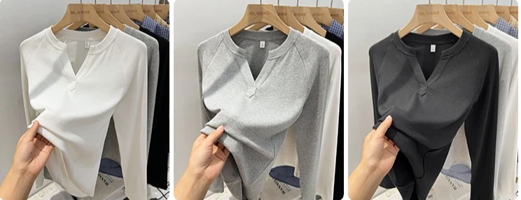 Slim-Fit Long Sleeve V-Neck T-Shirt — Image 9