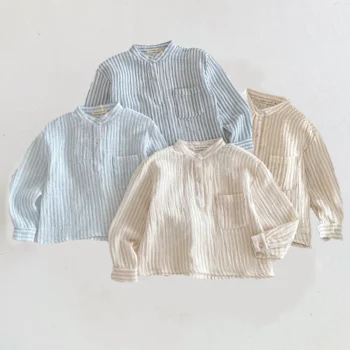 Boys' Cotton-Linen Shirt with Front Pocket