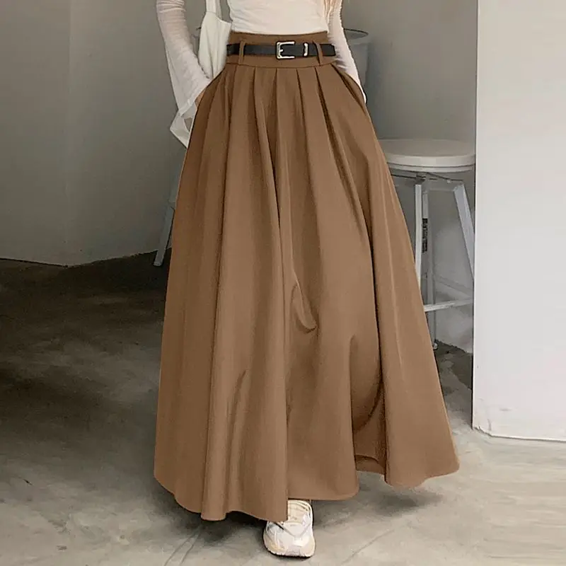 High Waist Pleated Skirt with Wide Swing — Image 19
