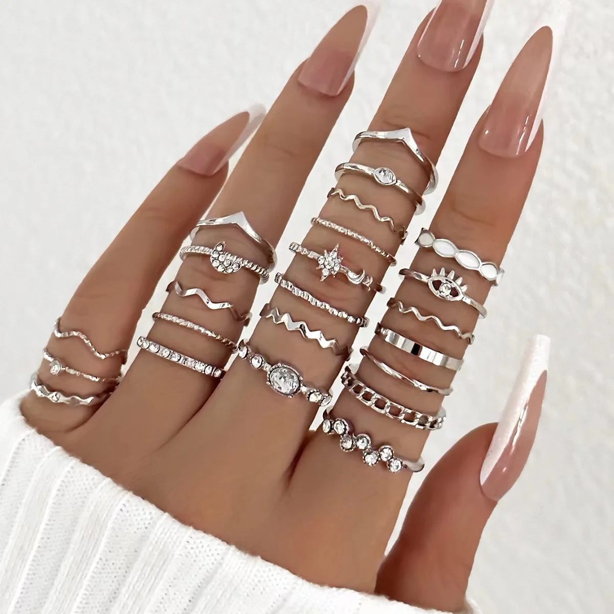 23-Piece Sparkling Zircon Ring Set