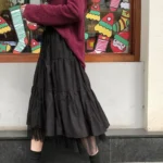 Tulle Mesh Midi Skirt with Elastic Waist — Image 4