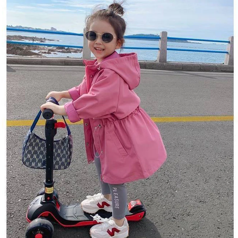 Girls' Long Coat with Defined Waist