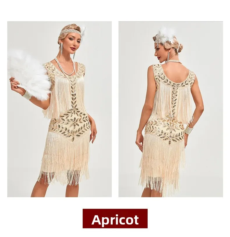 Beaded Sequin Evening Dress with Classic Round Neck