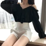 Soft V-Neck Chiffon Blouse with Wide Ruffled Sleeves — Image 3