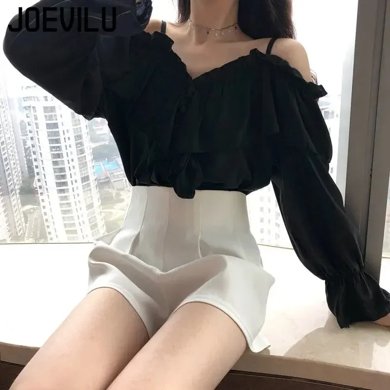 Soft V-Neck Chiffon Blouse with Wide Ruffled Sleeves