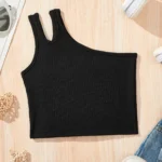 Girls' Ribbed Asymmetric Crop Top — Image 4