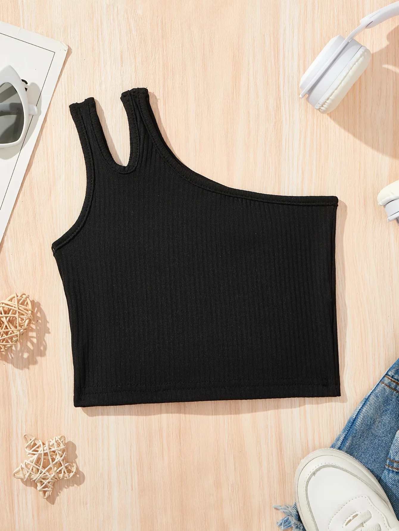 Girls' Ribbed Asymmetric Crop Top