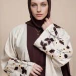 Apricot Abaya with Embroidered Cuffs — Image 3