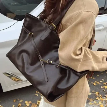 Vintage Large-Capacity Metal Tote Bag with Buckle
