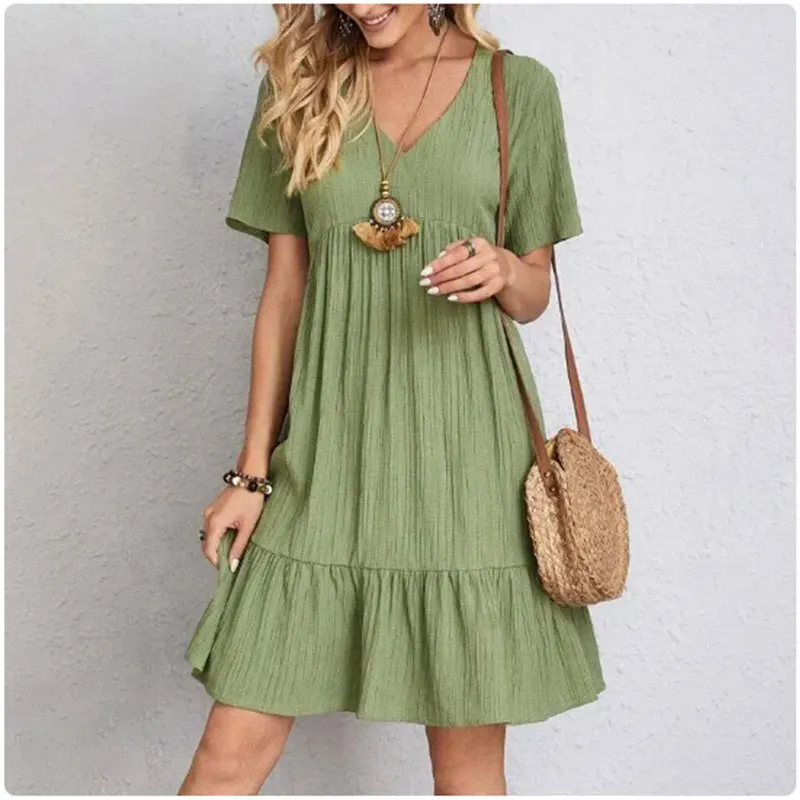 V-Neck Dress with Ruffled Hem