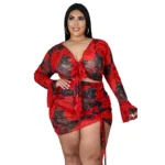 2-Piece Long Sleeve Mesh Set with Colorful Print — Image 2