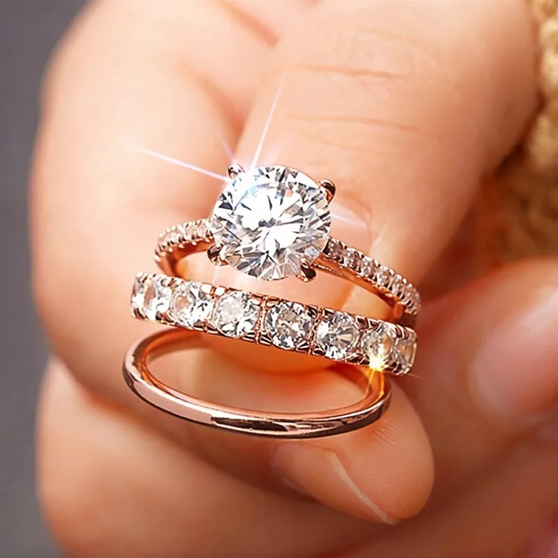 3-Piece Shiny Round Stone Ring Set