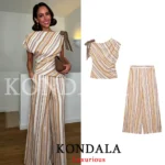 Striped Set: Sleeveless Bow Top and Wide-Leg Pants