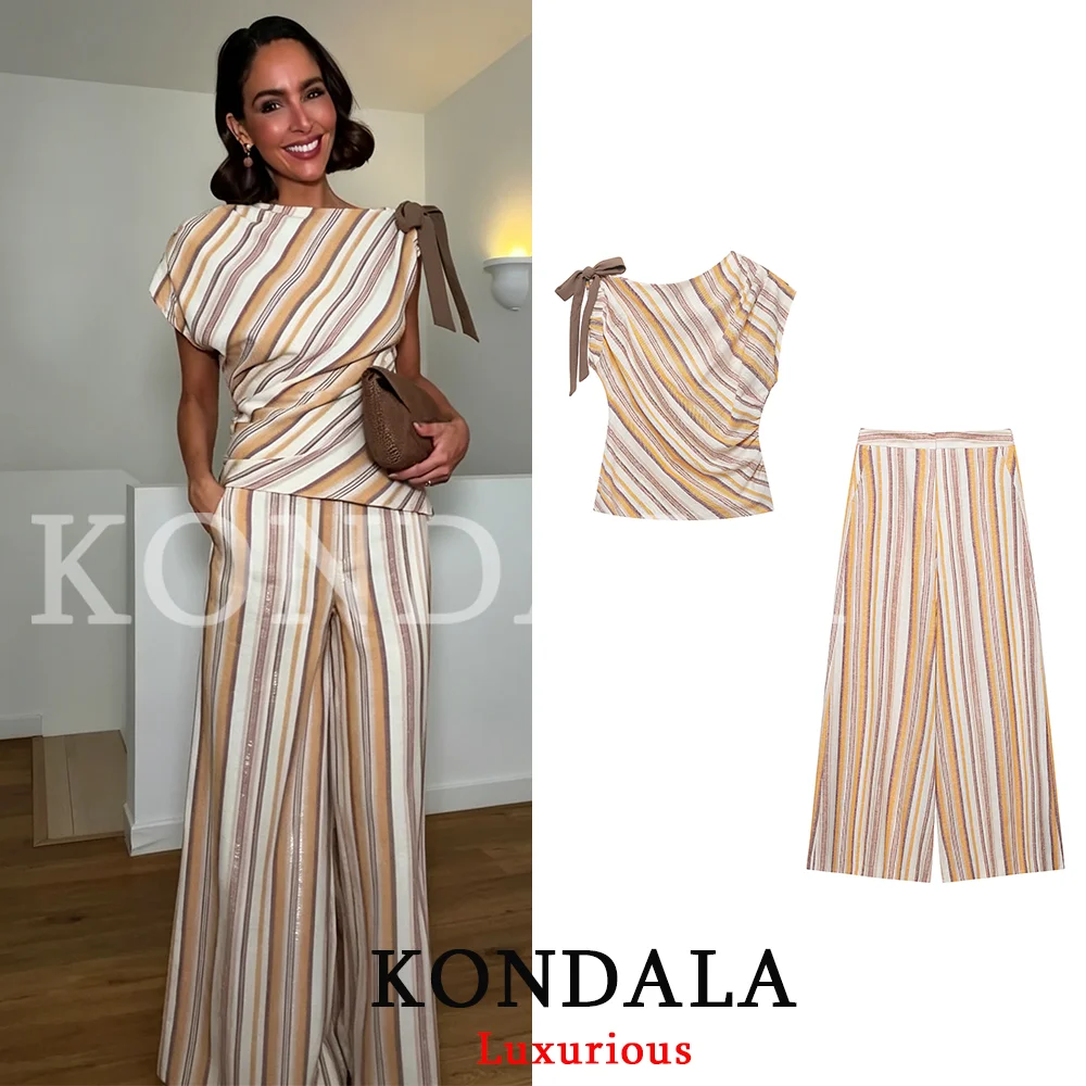 Striped Set: Sleeveless Bow Top and Wide-Leg Pants