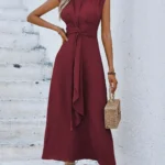 Solid Sleeveless A-Line Dress — Image 3