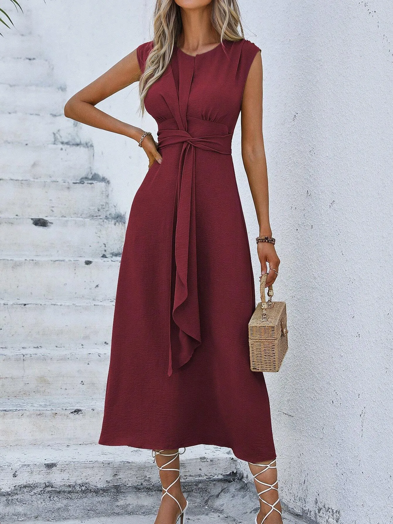 Solid Sleeveless A-Line Dress