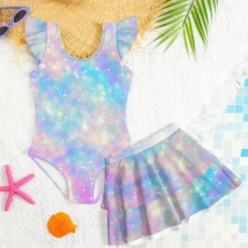 Girls' Gradient Galaxy Print Swim Set