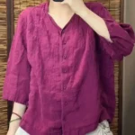 Casual Loose V-Neck Shirt with Buttons — Image 5