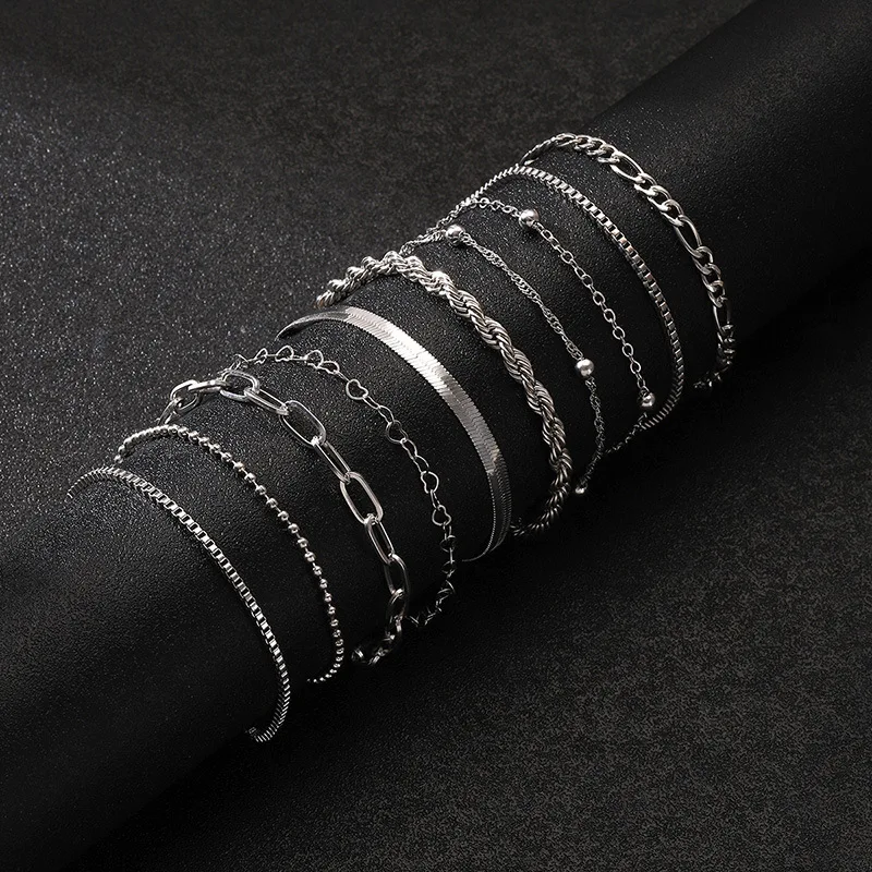 10-Piece Flat Chain Bracelet Set